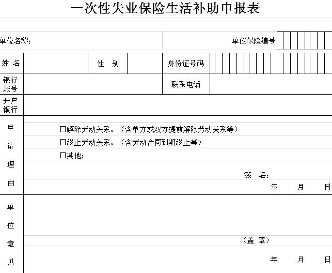 一次性失业保险生活补助申报表、领取条件、领取流程